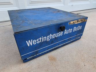 Westinghouse Auto Bulbs Vintage Garage Mancave Storage Box Cabinet Bin