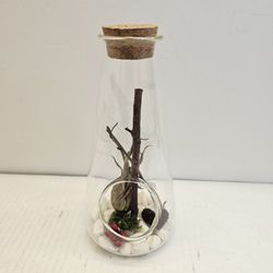 Small Decorative Glass Flask Terrarium (Artificial) – Cork Stopper – Cute Mini Décor!
