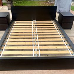 Queen sized platform bed frame w/ x2 side tables