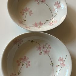 Vintage Made In Japan Sakura Flower Plates Ceramic Dinnerware Set Of 2 
