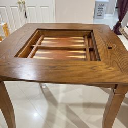 Vintage Wooden Table With Flip Chess Games With 4 Chairs 