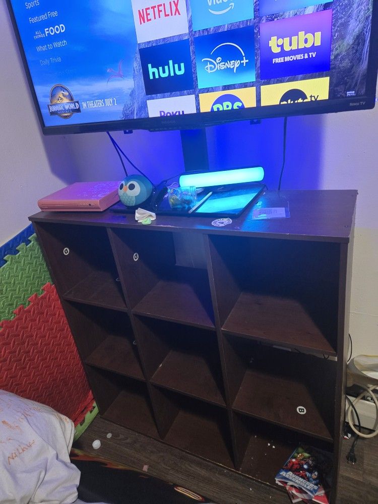 Brown Shelf With Storage Cubes
