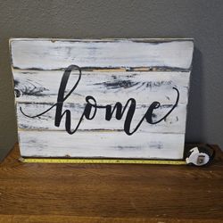 Rustic White Wasched farmhouse style distressed  wood "home" sign Wall Art