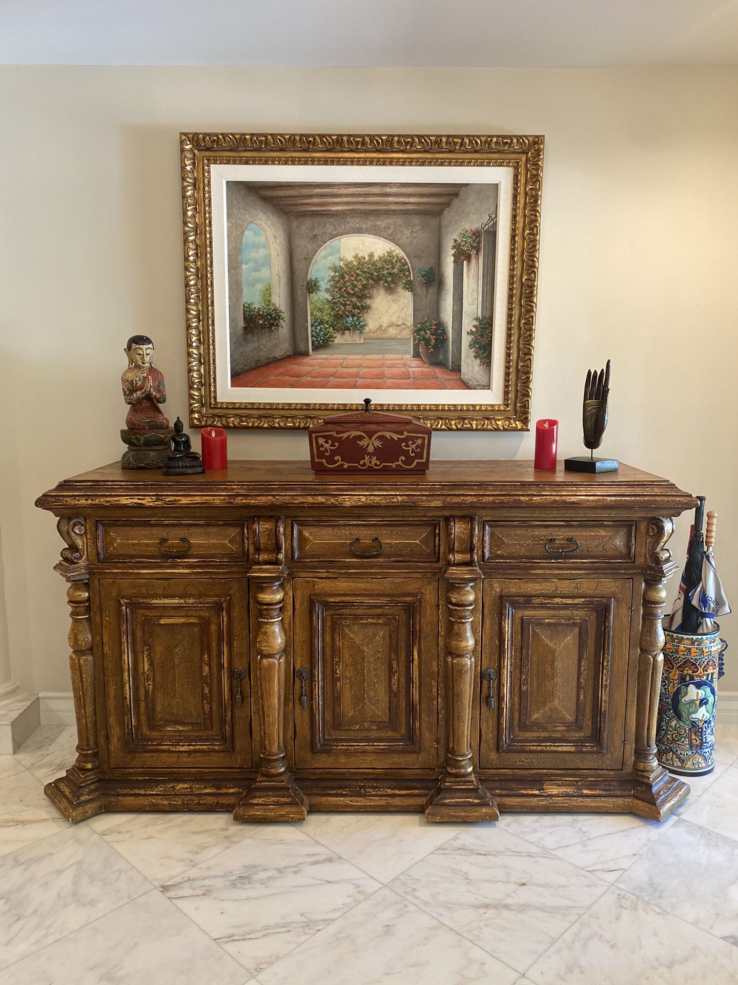Rustic Entrance Console With Drawers And Shelving