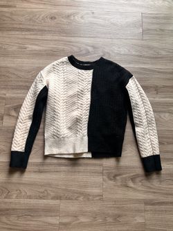 Black and White Cable Knit Crewneck Sweater