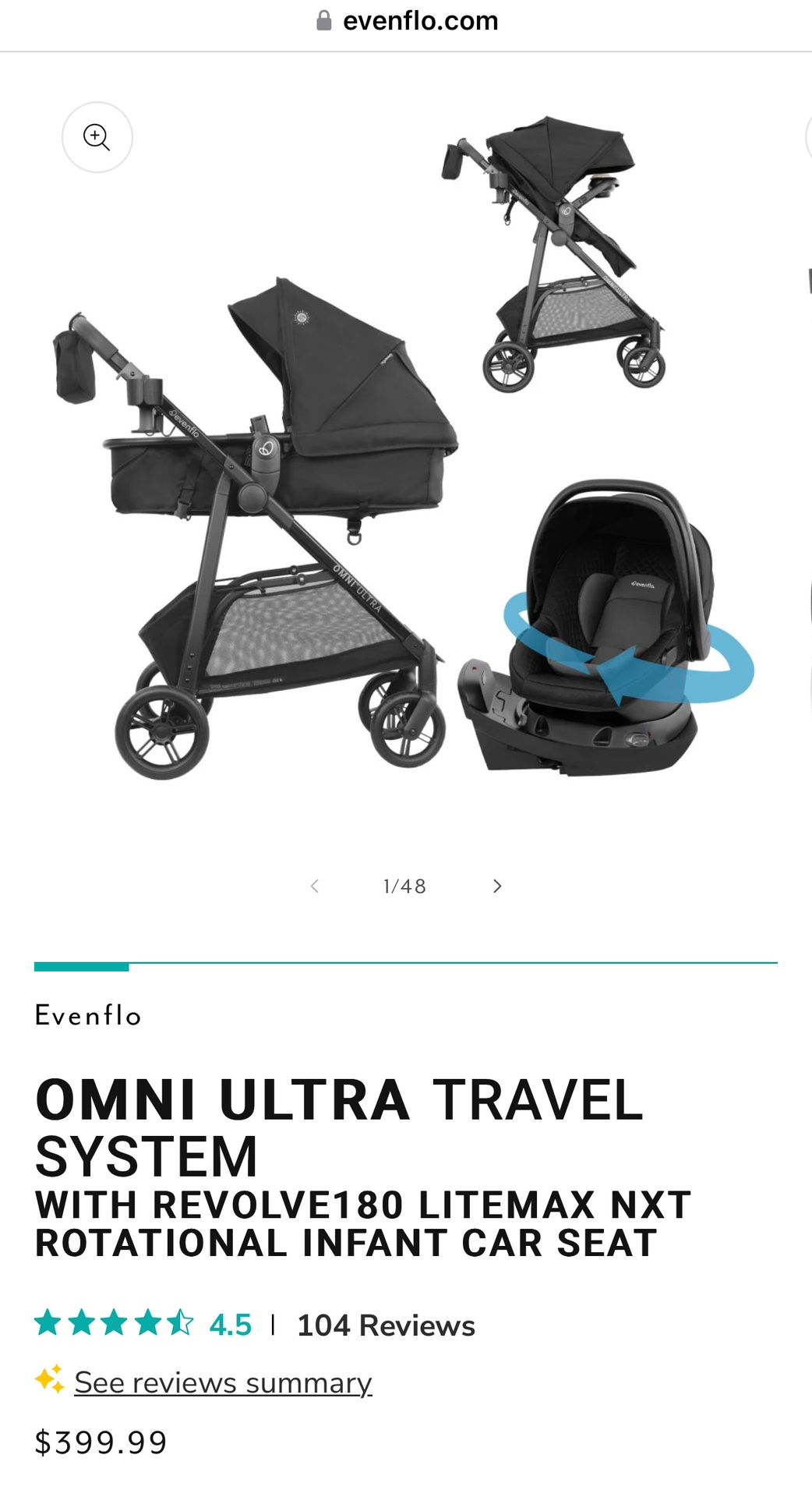 Evenflo Omni Ultra Travel System W/ Revolving Infant Car Seat