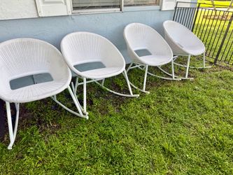4 White Wicker Outdoor Rocking Chairs