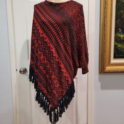 Red And Black Womens Poncho