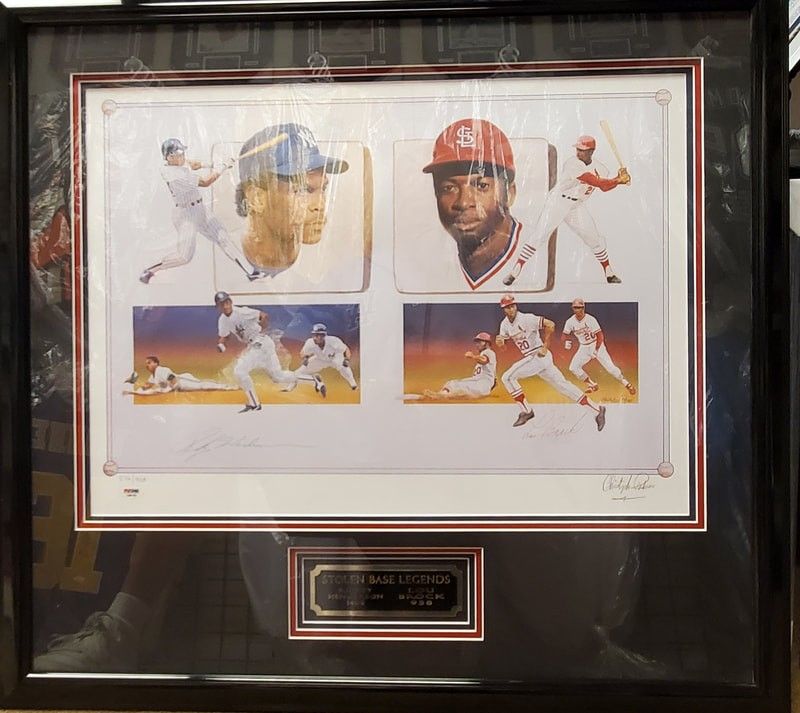 Rickey Henderson And Lou Brock Dual-Signed,  PSA-Certified,  Custom-Framed Display Piece 