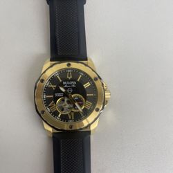 Bulova Watch 98a272  Blk And Red Rubber Band Automatic Movement Watch Working Great And Great Condition.