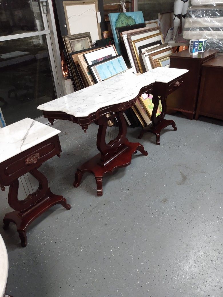 Vintage Italian Marble Console Table & 2side Tablee