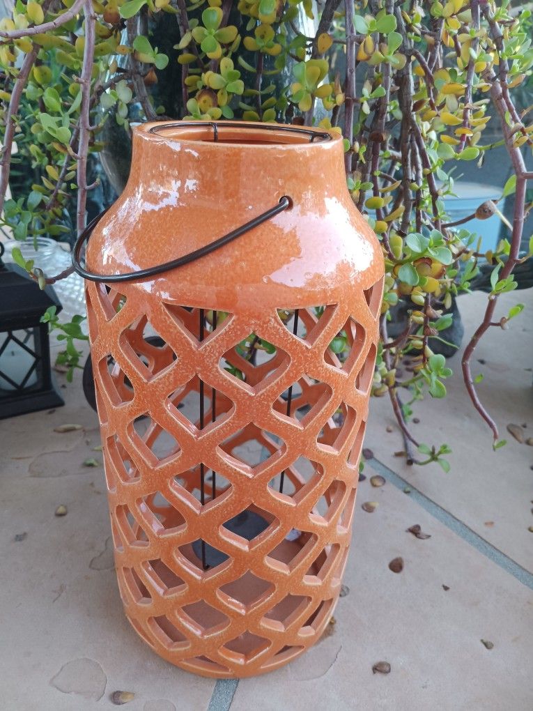 Great Large Orange Garden Candle Holder. Size Shown in Pictures