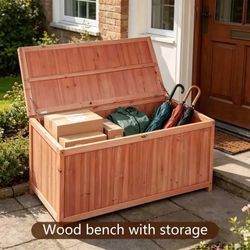 75 Gallon Wood Deck Box Outdoor Storage Bench For Patio Cushions Pillows Garden Tools And Pool Accessories With Solid Wood