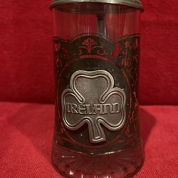 Used Pewter Glass Heritage Series Ireland Beer Stein with Shamrocks