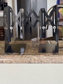 HaloVa Bookends Metal Iron Adjustable Books Holder Stand Desk Heavy Duty Nonskid Bookend, LG BLK located in Fountain hills