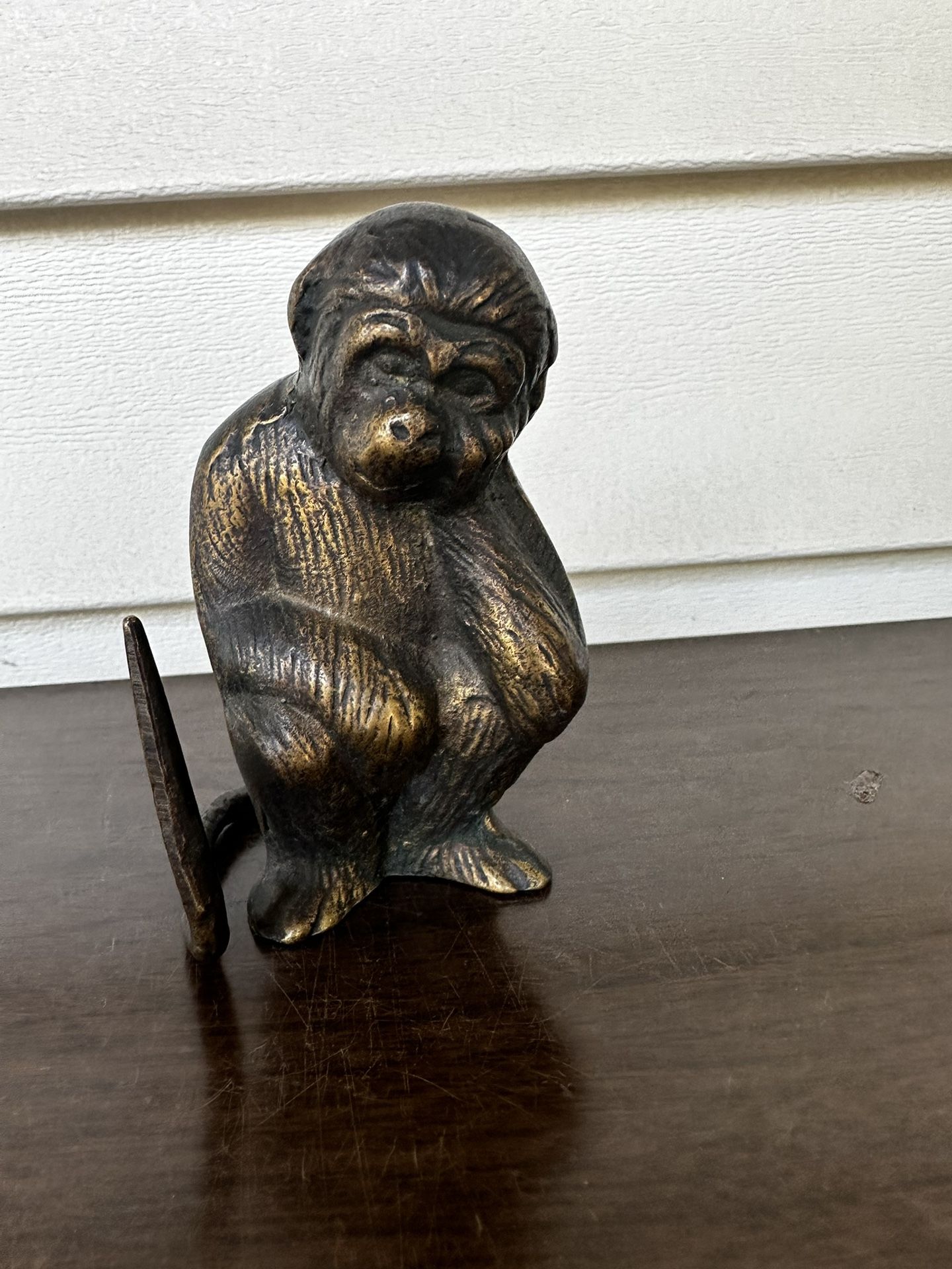 Vintage Brass Sitting Thinking Monkey Paperweight Patina Letter Holder