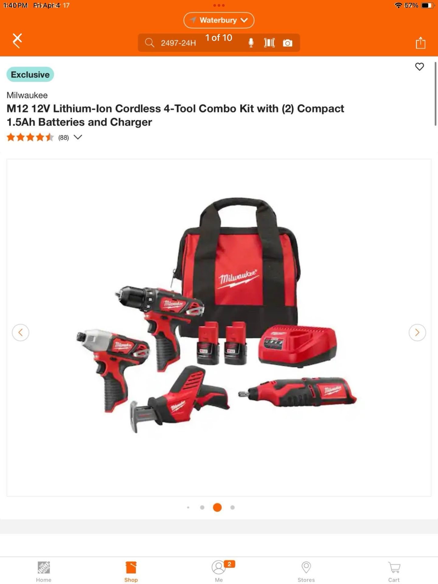 Milwaukee M12 12V Lithium-Ion Cordless 4-Tool Combo Kit with (2) Compact 1.5Ah Batteries and Charger