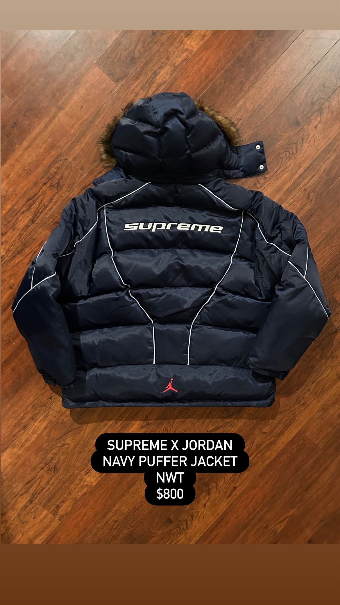 Supreme x Jordan Navy Puffer Jacket NWT Size XXL