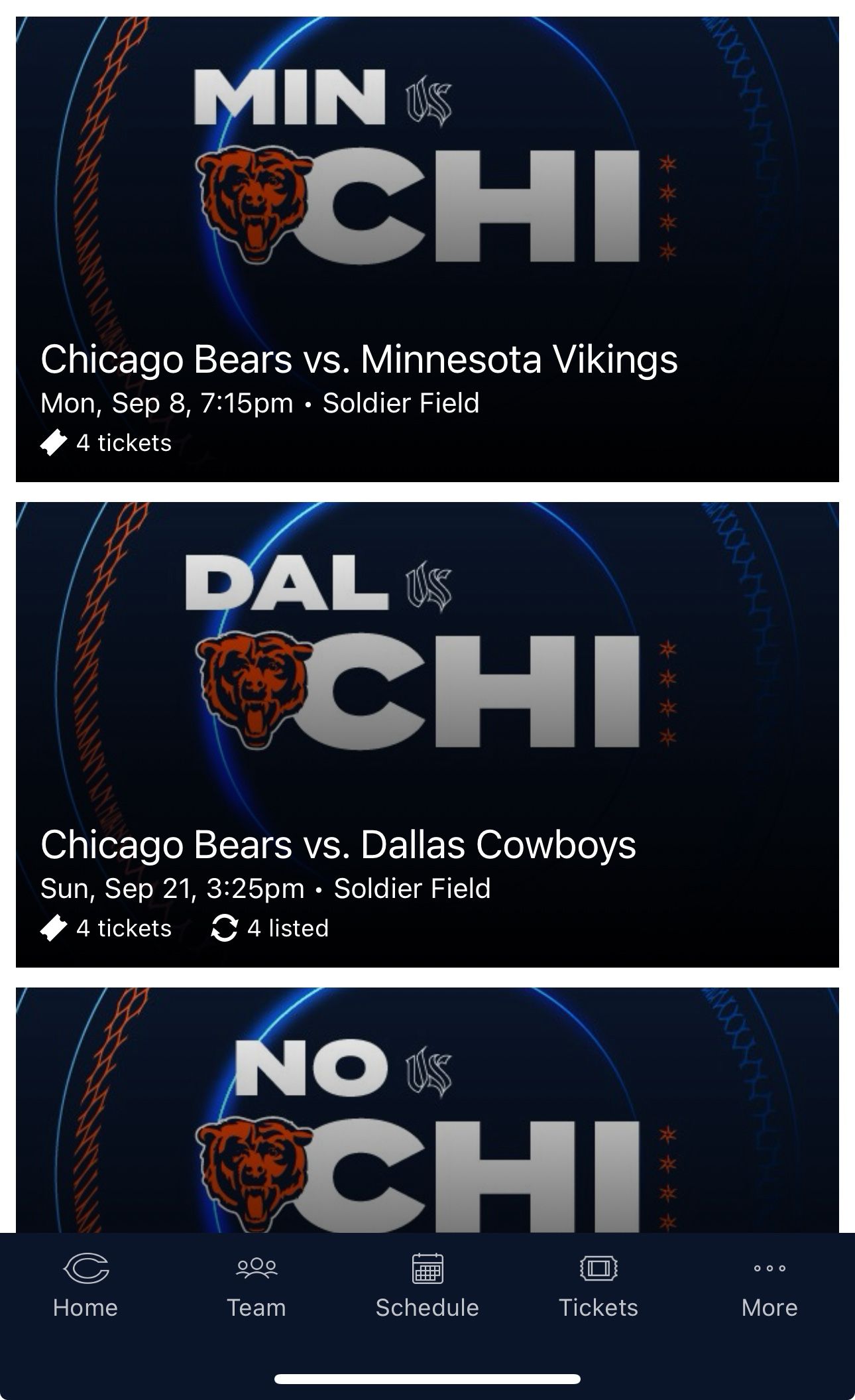 4x Bears Tickets *season Ticket Holder* Lions Packers Vikings