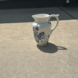 Vintage Blue Floral Ceramic Pitcher – Perfect Condition
