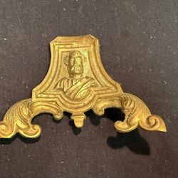 Vintage Neoclassical Cast Brass Furniture Ornament Bust Greek  Roman Philosopher