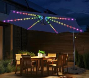 new in box patio 10 ft umbrella with solar lights an base