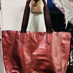 Coach Metallic Red Leather Tote Bag