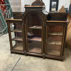 Vintage Wooden Display Cabinet with Glass Doors