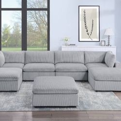 Brand New Light Grey 7pc Modular Sectional Sofa 