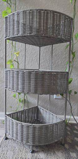 3 tier wicker corner storage shelf