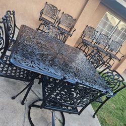 12pc Hanamint Heavy Cast Aluminum Outdoor Patio Dining Table Set, And 5 Swivel Barstools/outdoor Furniture/Cash Only 