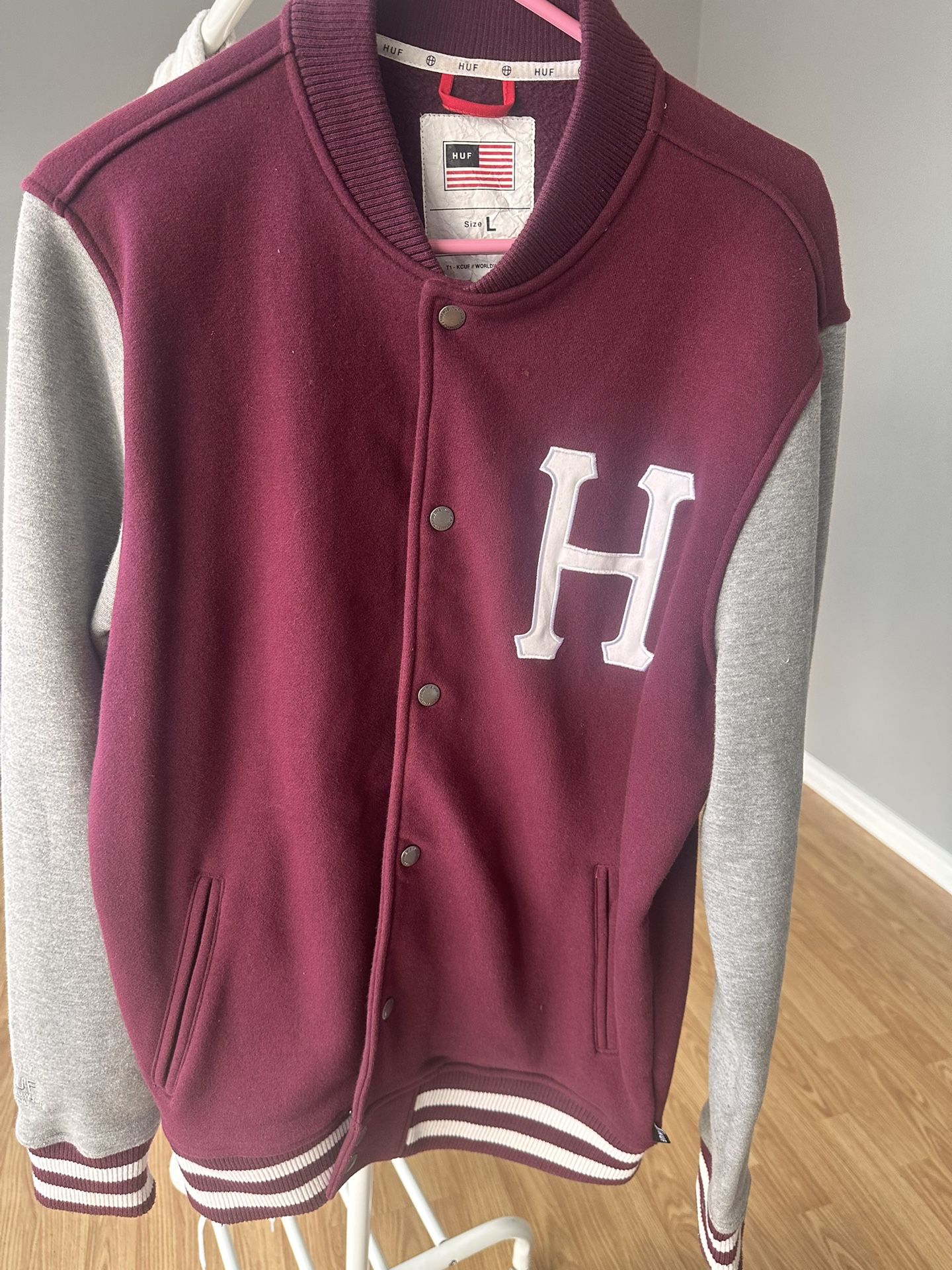 Huf Varsity Jacket Burgundy L very good condition