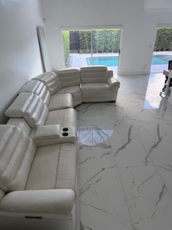 White Leather Sectional Recliner Sofa