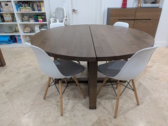 Round table, 57 1/8", oak veneer brown stained