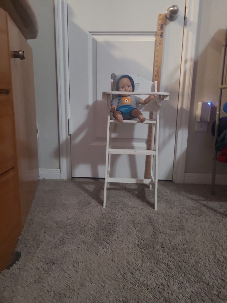 Child's Play Doll Highchair  & Baby Doll. Used