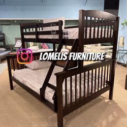 Twin/Full Expresso Bunk bed w. Ortho Mattresses Included 