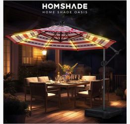 10FT Solar LED Patio Umbrella with Base – $90