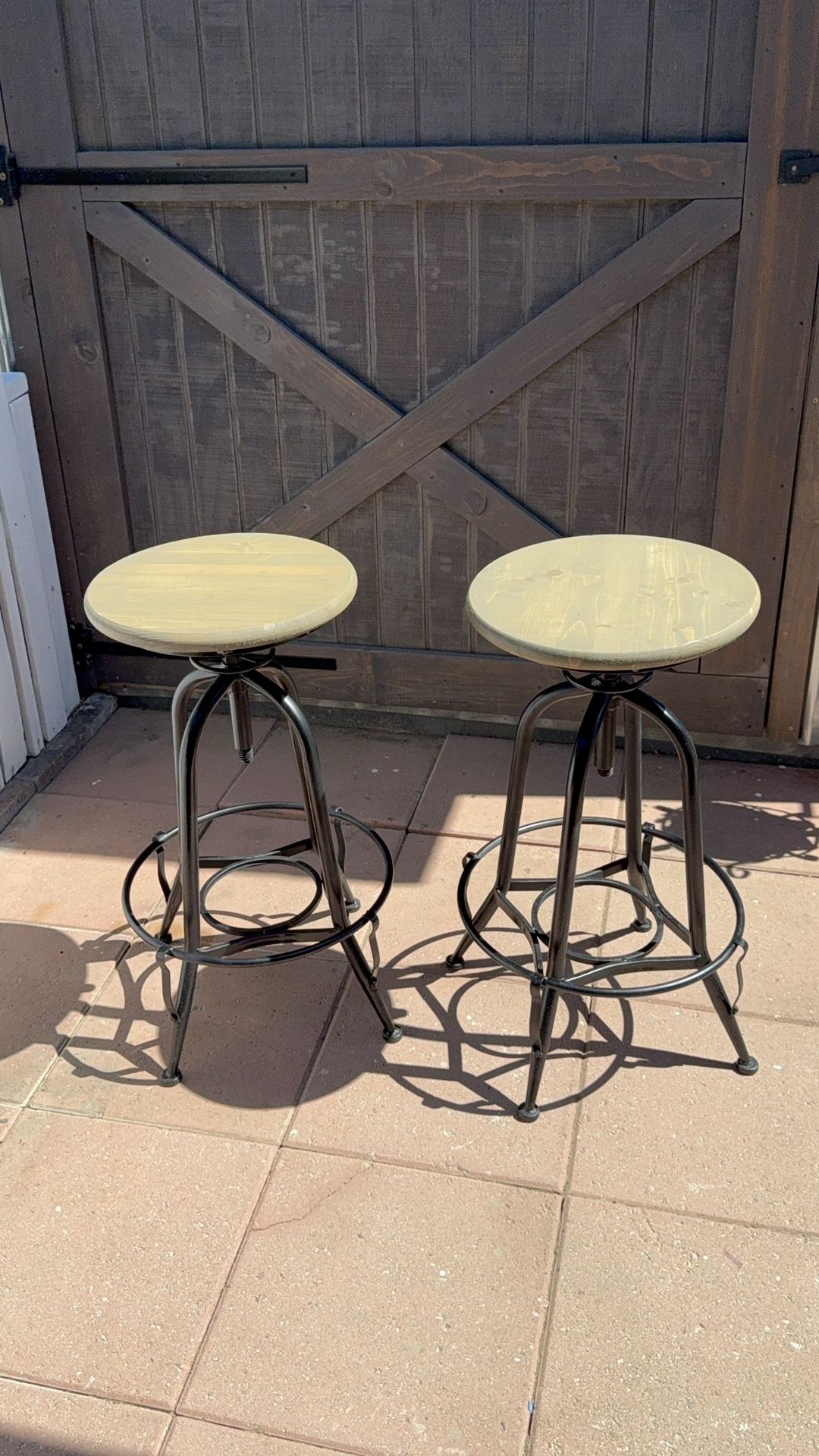 Barstools Iron Wood Swivel Adjustable Stools Chairs Outdoor BBQ Bar 