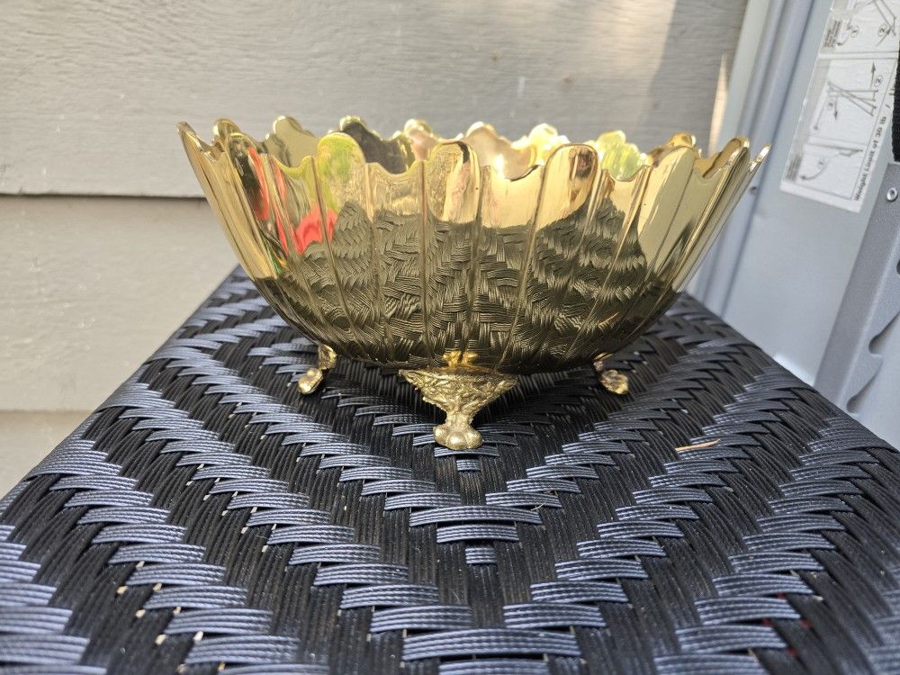 Vintage Solid Brass Claw Footed Bowl