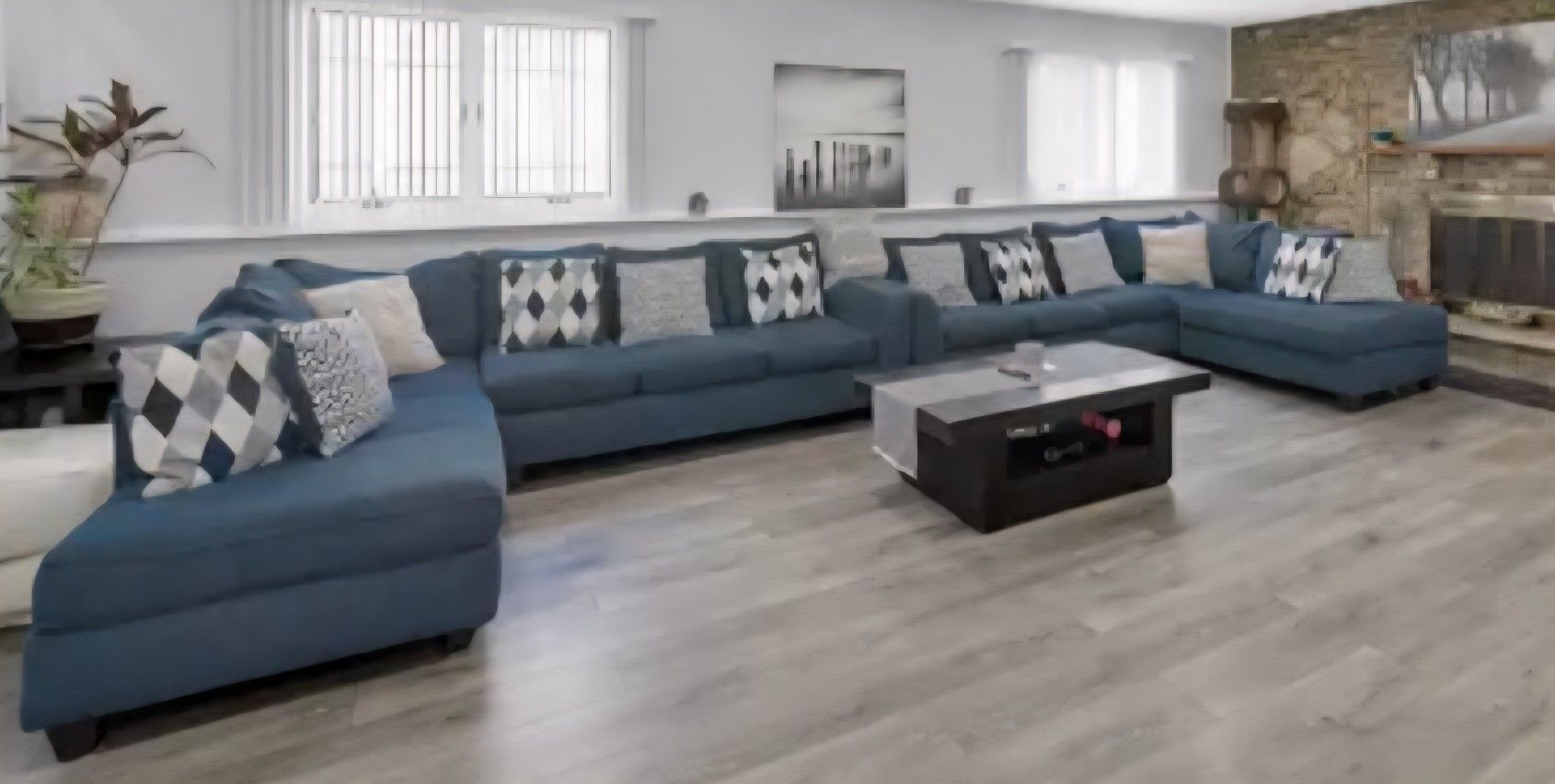 2 Blue L Shape Sofa Sets With Pillows And White Top Grain Leather Sofa And Loveseat Setr