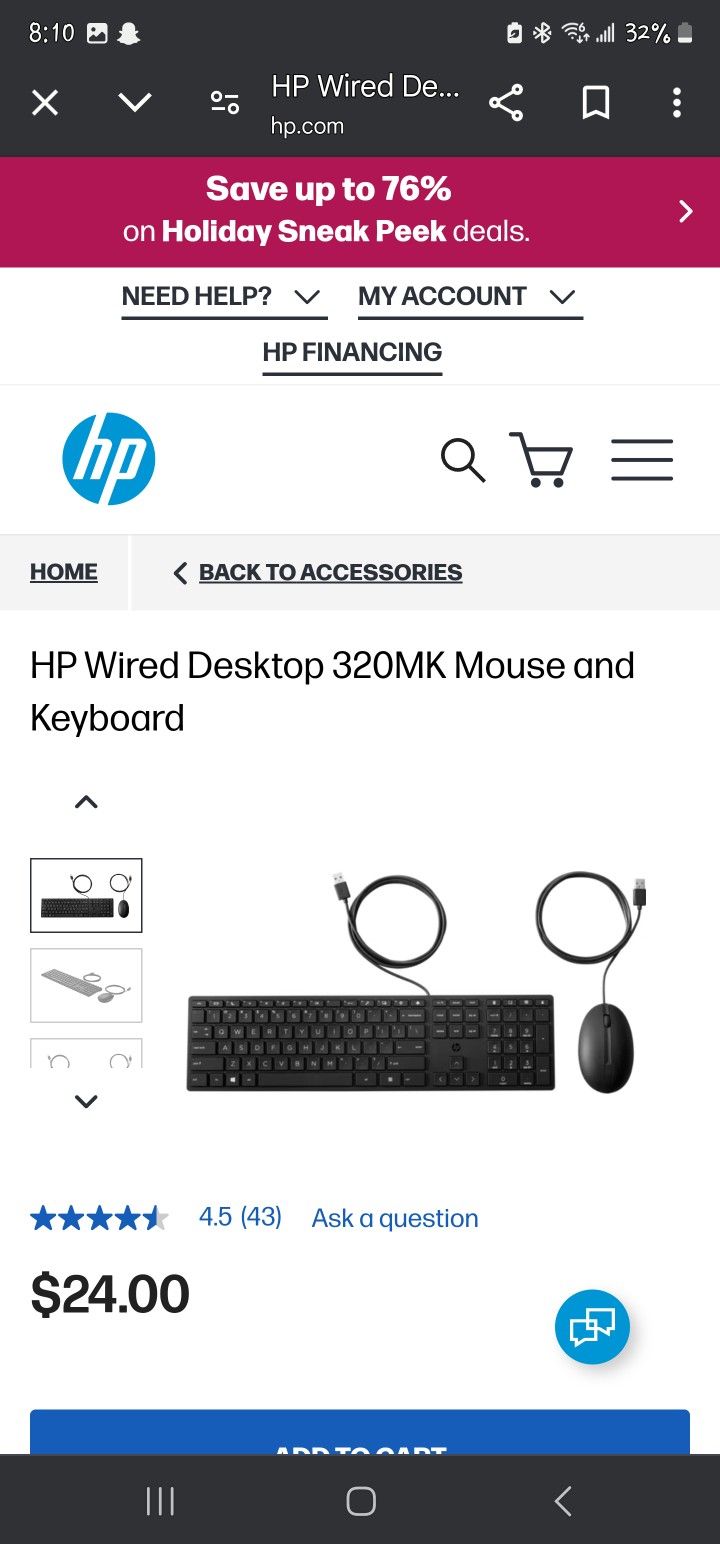 HP Wired Desktop 320MK Mouse and Keyboard