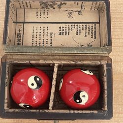 Chinese Cloisonné Panda Stress Balls Lacqured Wood Dragon Box
