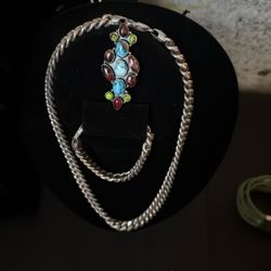 Silver necklace, silver bracelet, and ring Cuban link