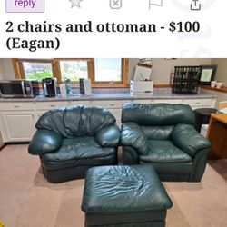 2 Leather Chairs and Ottoman