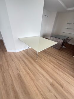 Modern dining table white lacquer & chrome