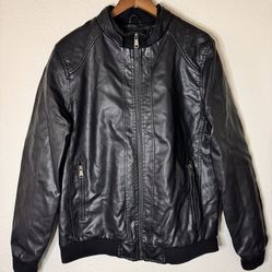 American Breed Size L Medium Men's Faux Leather / Fur Motor Biker Jacket Black