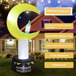 Ramadan Moon Inflatable Outdoor Decorations 6.7FT LED Lantern Blow Up Yard Muslim Eid Holiday Inflatables Decor for Lawn Garden Display