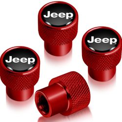 iPick Image for Jeep in Black on Red Aluminum Tire Valve Stem Caps