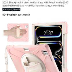 Case for Apple iPad Pro 13 inch M5 2025 / M4 2024, Shockproof Protective Kids Case with Pencil Holder [360 Rotating Hand Strap + Stand], Shoulder Stra