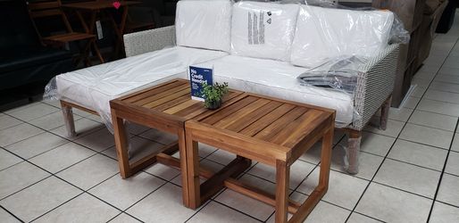 New Outdoor  Sectional Set, With 2 Wood Tables